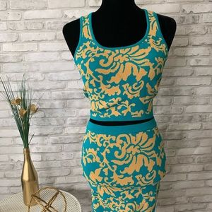 Brocade Sleeveless Crop Top Skirt Set
